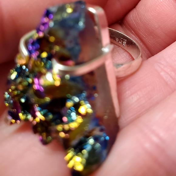 New Titanium Druzy 925 Silver Ring. - Picture 3 of 8